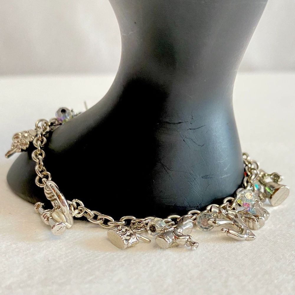 💎Charm Bracelet Silver Tone Birds Maidens Dancers Musicians Toggle Closure